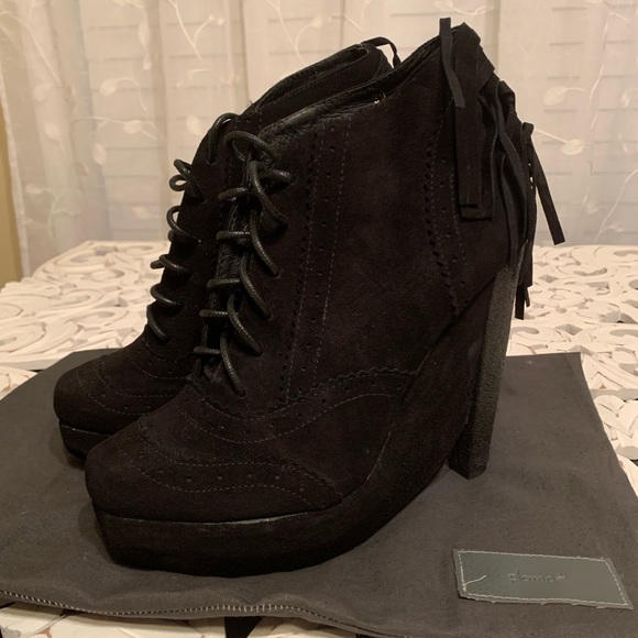 Plomo Shoes - Plomo Black Suede Fringe Lace up Ankle Boots with Wedge Heel Euro 39